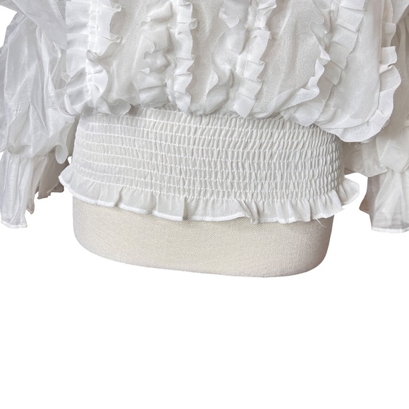 #A004 Nancy Romantic Chic Modern Drama Organza White ruffle top NWT M - Picture 4 of 9